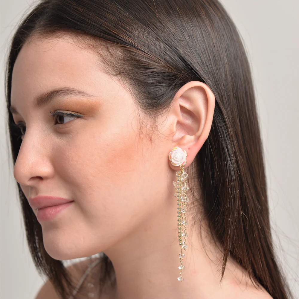 Miniatura 4 de ELEGANTES ARETES ROSA BLANCA 🌹